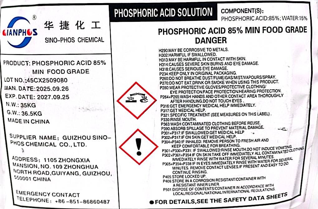 Phosphoric Acid 85% – China (35 kg Jar) Copy Phosphoric Acid 85% – China (35 kg Jar) Copy